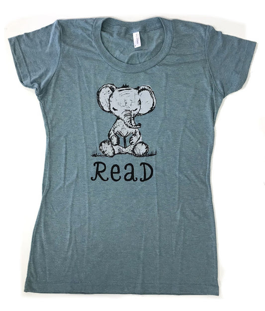 Elephant Read Tee – Women's Graphic Tee | Soft Cotton Blend Tri-Blend Shirt