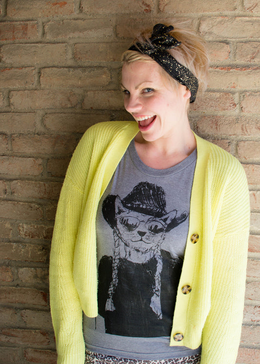 Women's Cat T-Shirt – Willie Cat Graphic Tee | Soft Tri-Blend, Hand-Drawn Design