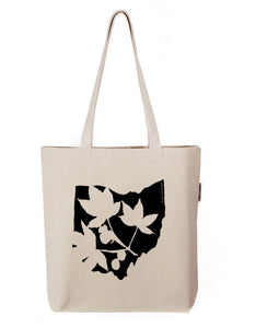 a white bag with a black and white picture of a cat