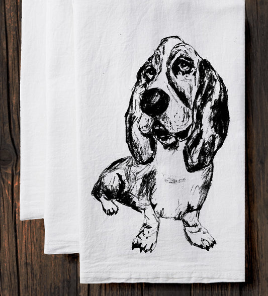 Basset Hound Tea Towel – Soft Cotton Kitchen Towel | Hand Drawn Dog Art