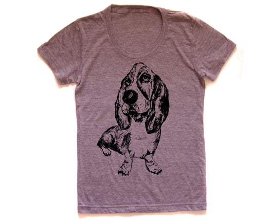 Women Tri-Blend T - Basset Hound Shirt | Soft Cotton Blend Tee, Hand Printed Apparel