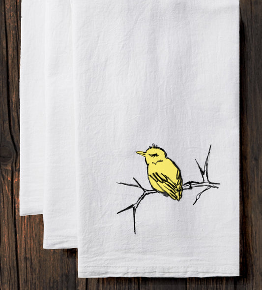 Bird Branch Tea Towel – Hand Printed Cotton Kitchen Linen Gift | Sparrow Design