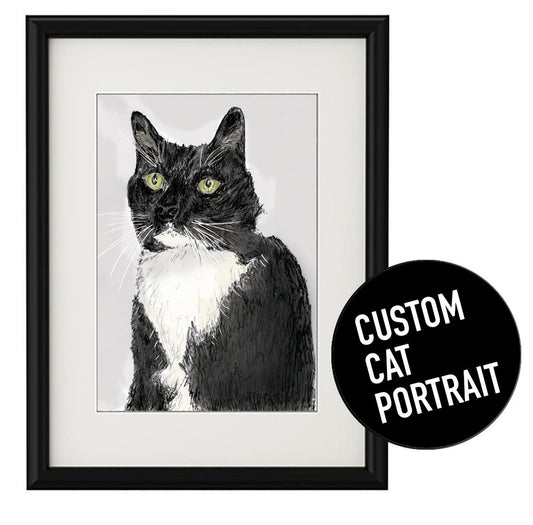 Custom Cat Portrait – Hand Drawn Cat Art Prints by Megan Lee Designs
