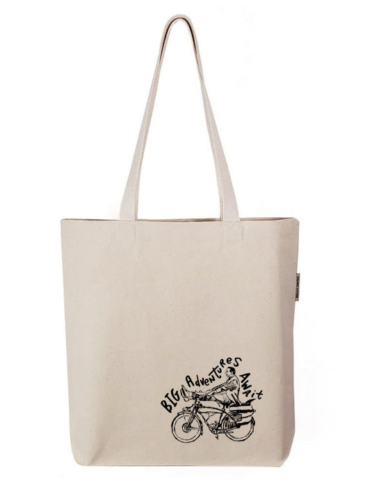 a tote bag with a picture of a bicycle on it