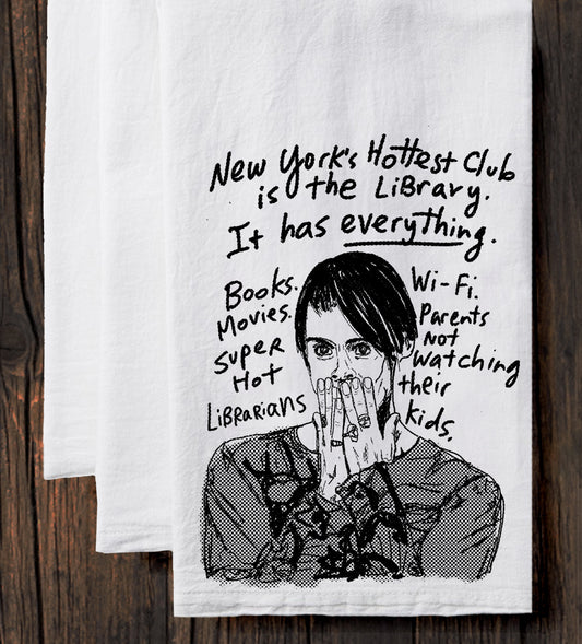 Library Tea Towel – Hand Printed Cotton Kitchen Towel with Hanging Loop