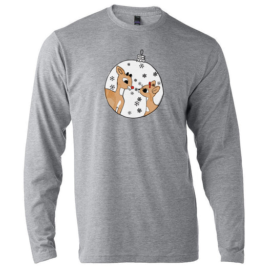 Unisex Long Sleeve Holiday Graphic Tee – Rudolph Shirt With Eco Friendly Ink
