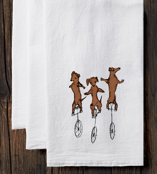 Uni Dachshund Tea Towel – Hand Printed Cotton Kitchen Towel 20x30 Inch Eco Friendly